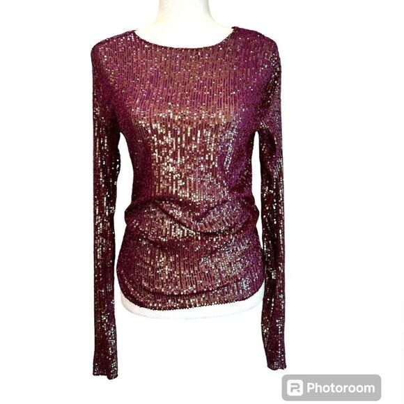 FREE PEOPLE Intimately Wine Combo Sequin Top - Picture 1 of 7